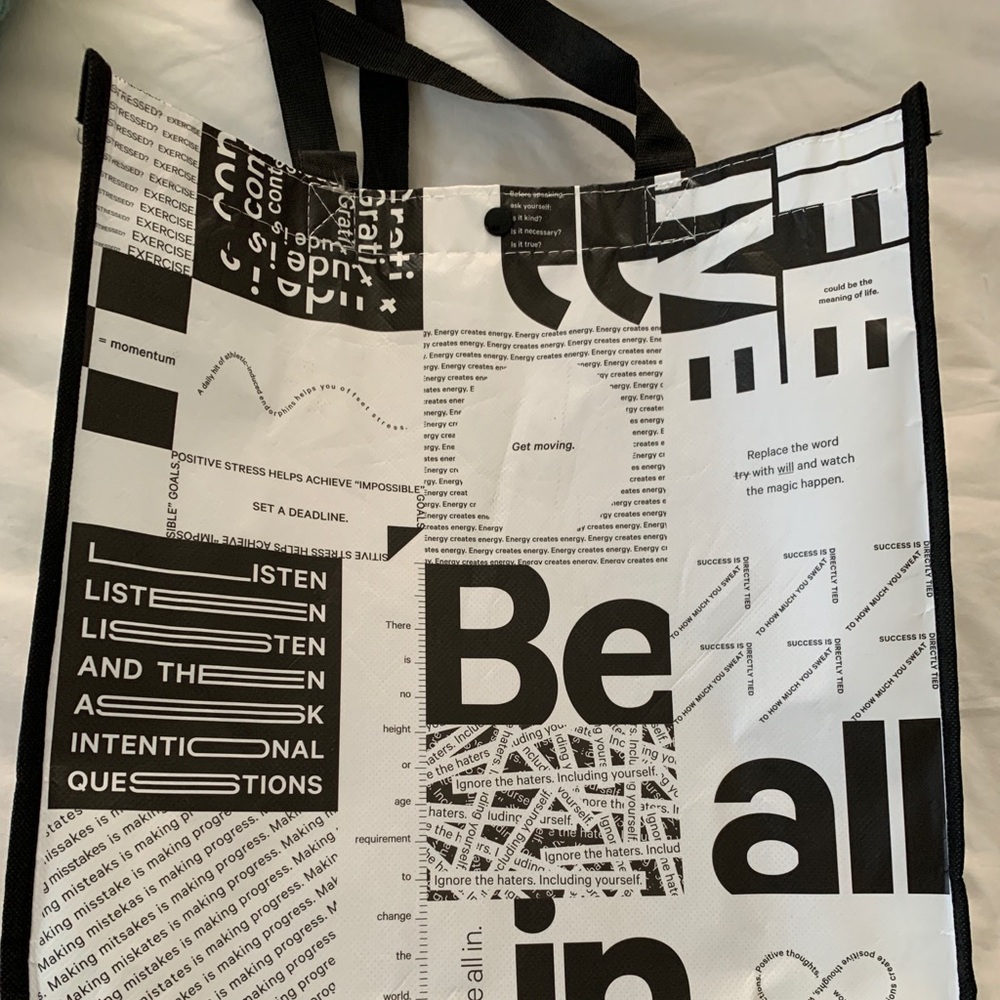 New Lululemon Reusable Shopping Gift Bag Lunch Tote BE ALL IN Large White